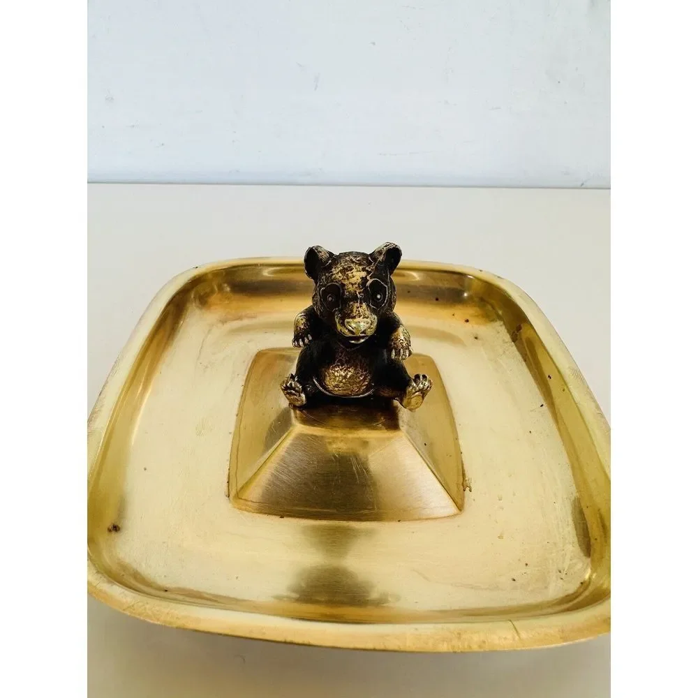 Vintage Brass Bear Tray Jewelry Coin‎ Trinket Tray Holder Dresser Vanity Decor
